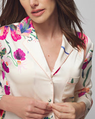 PARADISE SOIREE WHITE SK - Long-Sleeve Notch Collar Pajama Top