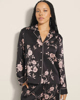 NOSTALGIA FLORA BLACK - Long-Sleeve Notch Collar Pajama Top