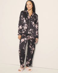 NOSTALGIA FLORA BLACK - Long-Sleeve Notch Collar Pajama Top