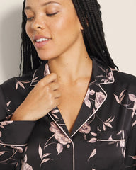 NOSTALGIA FLORA BLACK - Long-Sleeve Notch Collar Pajama Top