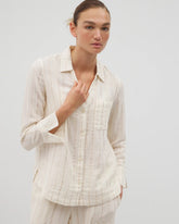 CHAMPAGNE STRIPE - Cotton Gauze Long Sleeve Notch Collar Pajama Top