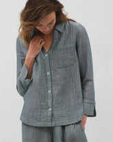 DARK SEA CROSSDYE - Cotton Gauze Long Sleeve Notch Collar Pajama Top