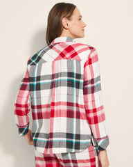FIRESIDE PLAID CHAMPAGNE - Super Soft Long-Sleeve Notch Collar Pajama Top