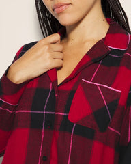 WRAPPED UP PLAID RED - Super Soft Long-Sleeve Notch Collar Pajama Top