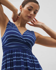 OASIS STRIPE G NAVY PEONY - Goddess Midi Bra Dress