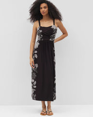 STAMPED FLORAL SCARF BLK - Cabana Handkerchief Bra Dress