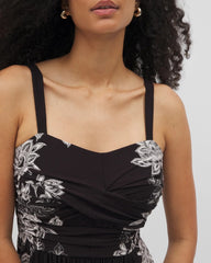 STAMPED FLORAL SCARF BLK - Cabana Handkerchief Bra Dress
