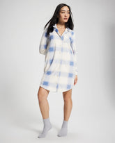 FROSTED PLAID BLUE - Long-Sleeve Notch Collar Sleepshirt