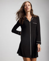 BLACK - Piped Long-Sleeve Sleepshirt
