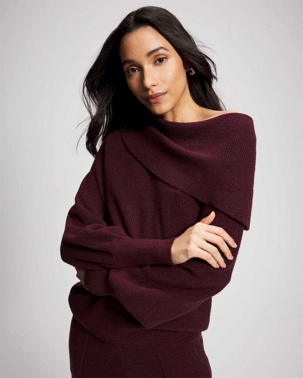 MERLOT - Premier Knit off the Shoulder Sweater