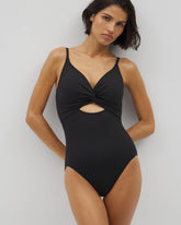BLACK - Twist-Front Keyhole One-Piece
