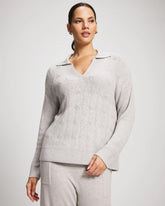 HEATHER STONE - Premier Knit Cable Knit Collared Sweater