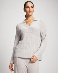 HEATHER STONE - Premier Knit Cable Knit Collared Sweater