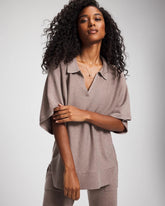 HEATHER FAWN - Premier Knit Sweater Collared Top