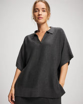 HEATHER QUARTZ - Premier Knit Sweater Collared Top