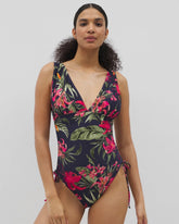 LE TIGRE TROPICAL NAVY - Soma Swim V-Neck One-Piece