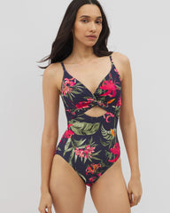 LE TIGRE TROPICAL NAVY - Soma Swim Twist-Front Keyhole One-Piece