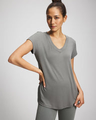 SEDONA SAGE - Rib Knit V-Neck Tee