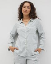 BLUE HEAVEN STRIPE - Beach Cotton Long Sleeve Button-Up