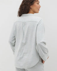 BLUE HEAVEN STRIPE - Beach Cotton Long Sleeve Button-Up