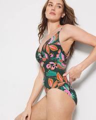 PARROT-ISE LUSH EMERALD - Twist-Front Keyhole One-Piece