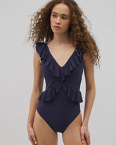 DARK NAVY - Beyond Control Solid Essentials Ruffle One-Piece