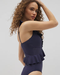 DARK NAVY - Beyond Control Solid Essentials Ruffle One-Piece