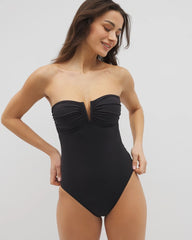 BLACK - La Cote Dazure Bandeau Macrame One-Piece Suit