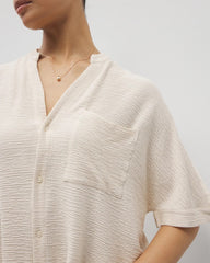 PARCHMENT - Crinkle Knit Relaxed Button-Up Top