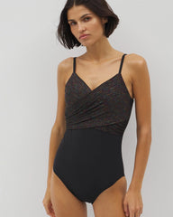 BLACK MULTI - Beyond Control Bright Lurex Draped Over the Shoulder One-Piece