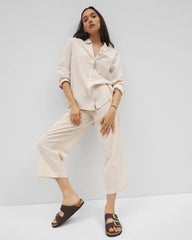 PALE SAND STRIPE - Beach Cotton Crop Pant