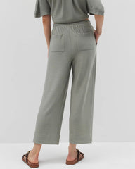 RESTORATION GREEN - Crinkle Knit Wide Leg Pant