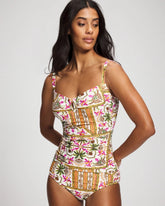 PATCHWORK PALMS COCONUT - V-Wire Tankini Top