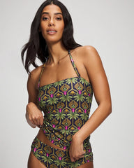 PALMY PATTERNS NAVY - Bandeau Tankini Top