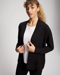 BLACK - Ultrasoft Fleece Relaxed Button Up Cardigan