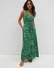 TROPICAL TRELLIS GREEN - Isla Cross Back Maxi Bra Dress