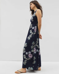 BOTANICAL BLISS NAVY - Isla Cross Back Maxi Bra Dress