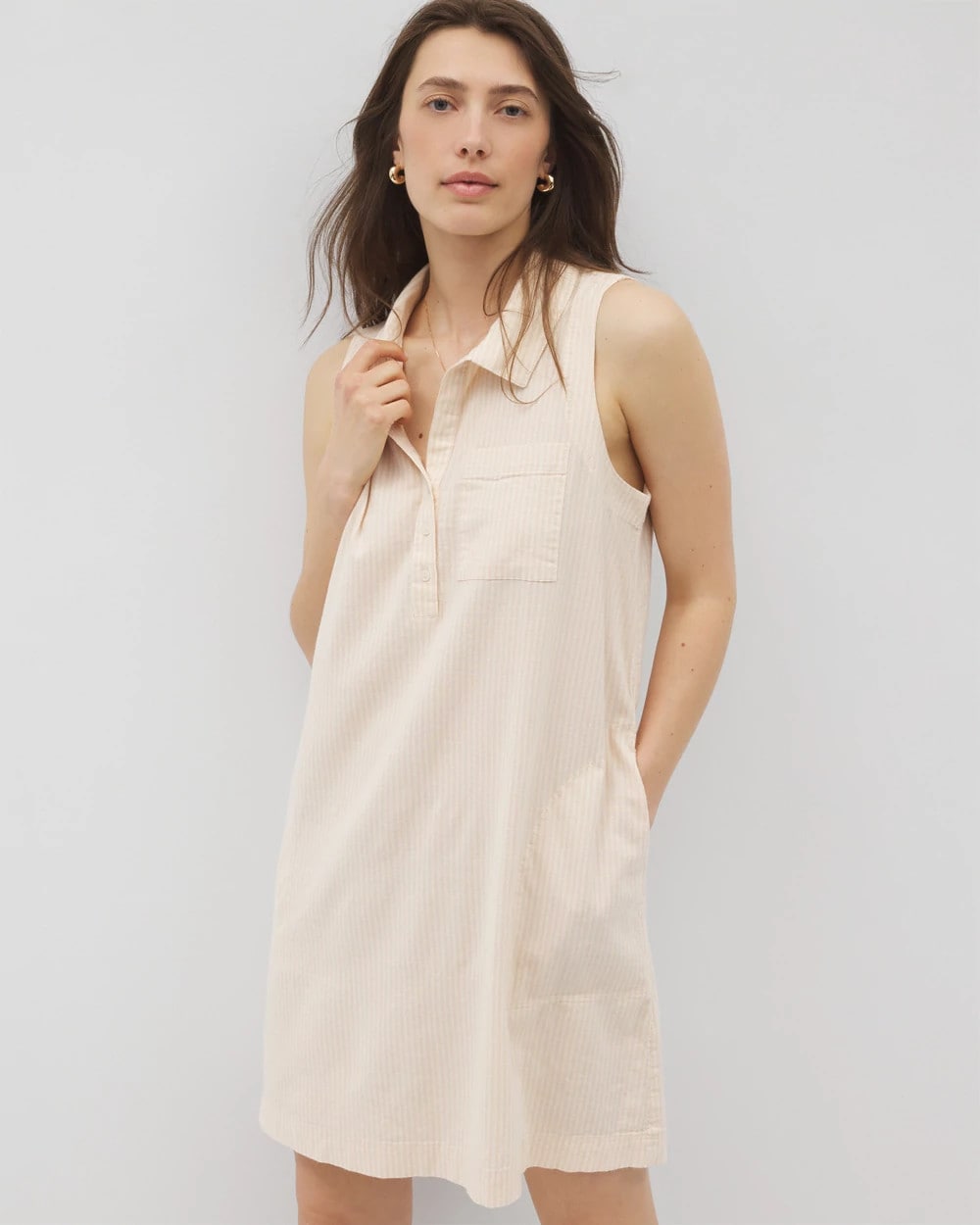 PALE SAND STRIPE - Beach Cotton Short Dress