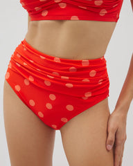 MOVEMENT DOT MINI CORAL - Ruched High-Waist Bikini Bottom