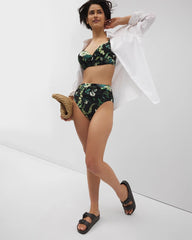 TROPICAL TWIST BLACK - Ruched High-Waist Bikini Bottom