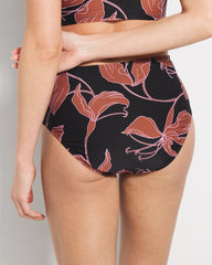 STAMPED TROPICS M BK BRN - Ruched High-Waist Bikini Bottom