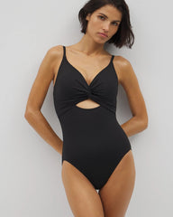 BLACK - Twist-Front Keyhole One-Piece