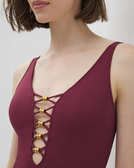 PLUM - Let's Get Knotty Lace Down One Piece