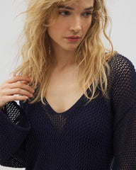 NIGHTFALL NAVY - Cotton Crochet-Style Shift Cover-Up