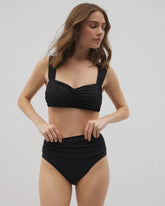 BLACK - Ruched High-Waist Bikini Bottom