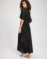 BLACK - Sunkissed Crochet Open-Front Caftan