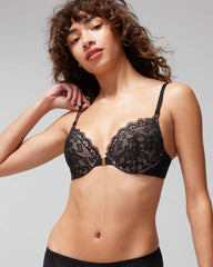 BLACK - Push-Up Front-Close Bra with Lace
