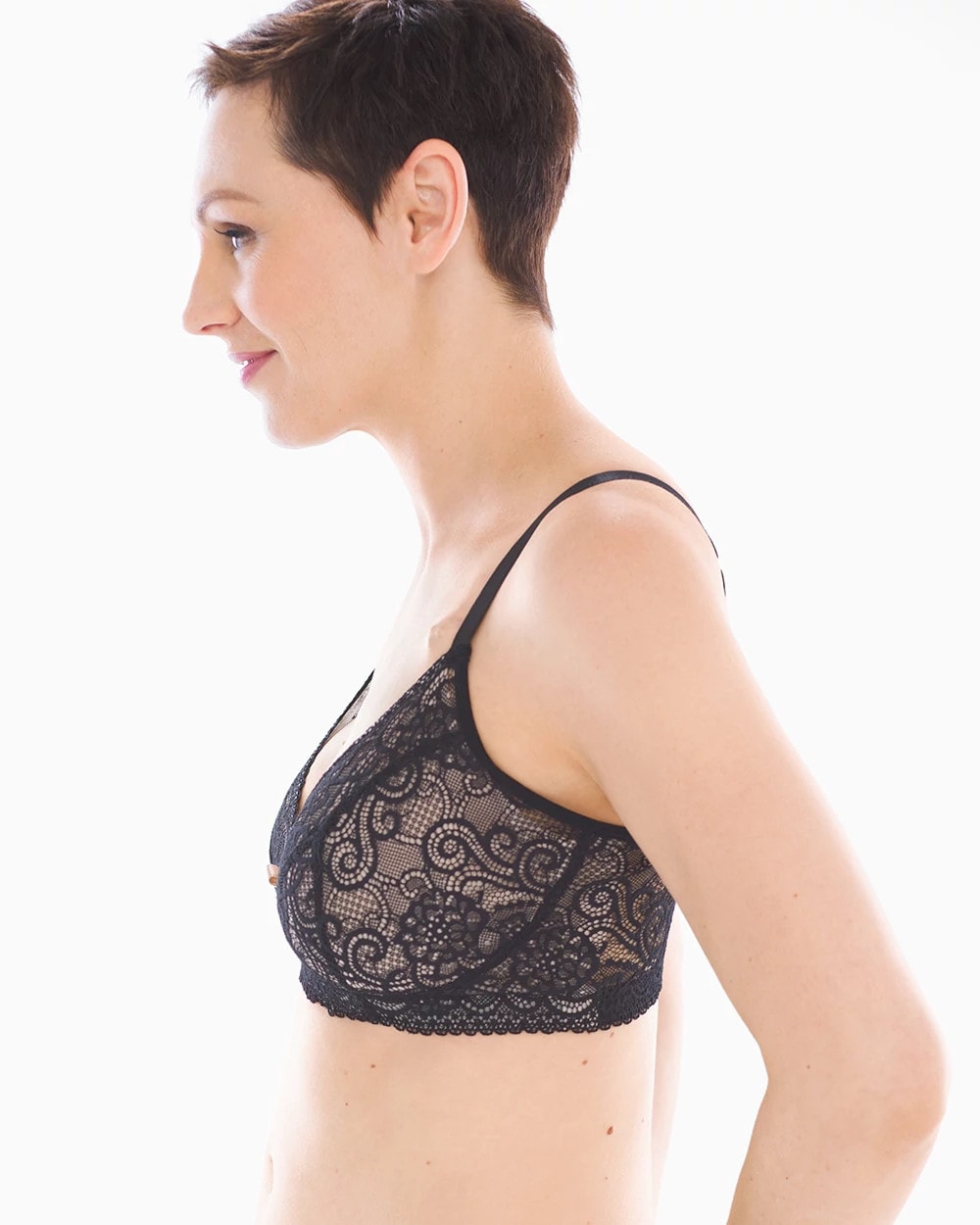BLACK - Wireless Pocketed Lace Bra