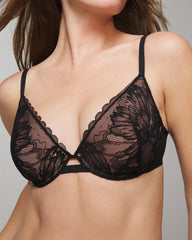 BLACK - Plunge Bra with Lace