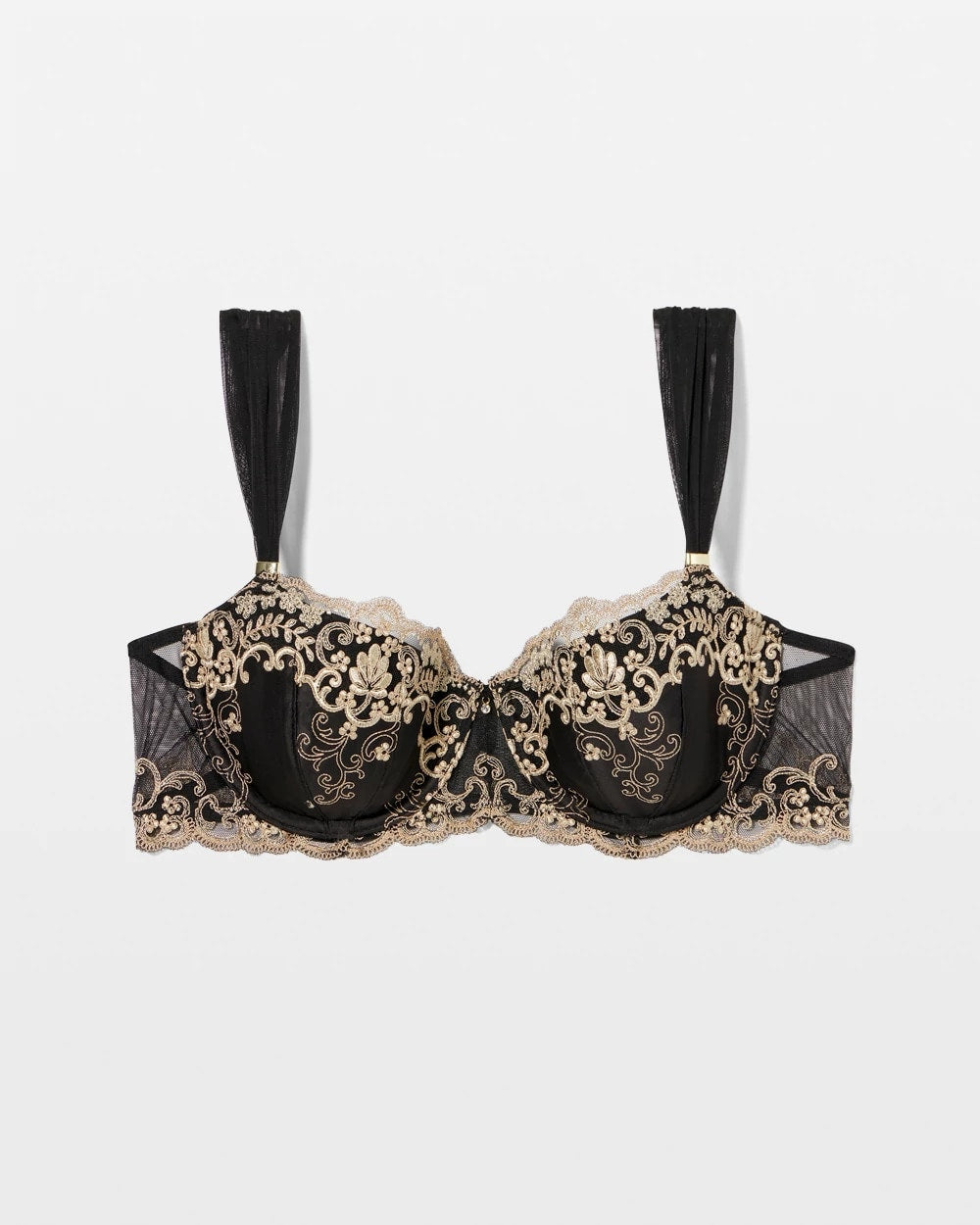 BLACK - Venice Lace Embroidered Balconette Bra